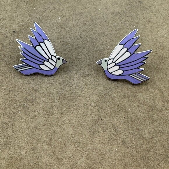 Vintage LAUREL BURCH Earrings Celeste Birds Post Earrings Silver Lavender Cream - Picture 3 of 5